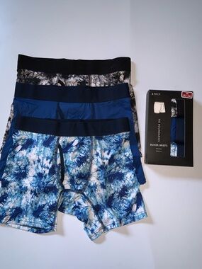 Men's 3-Pack Blue Patterned & Solid Boxer Briefs